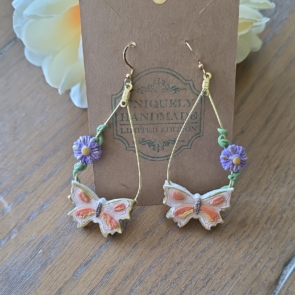 Handcrafted Butterfly Earrings with Floral Accents